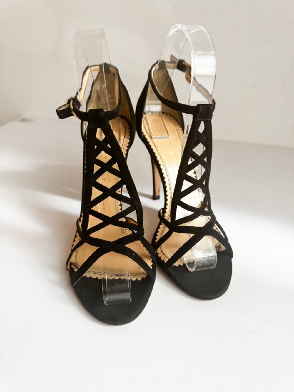 Charlotte Olympia Black Suede Cage Heels 36